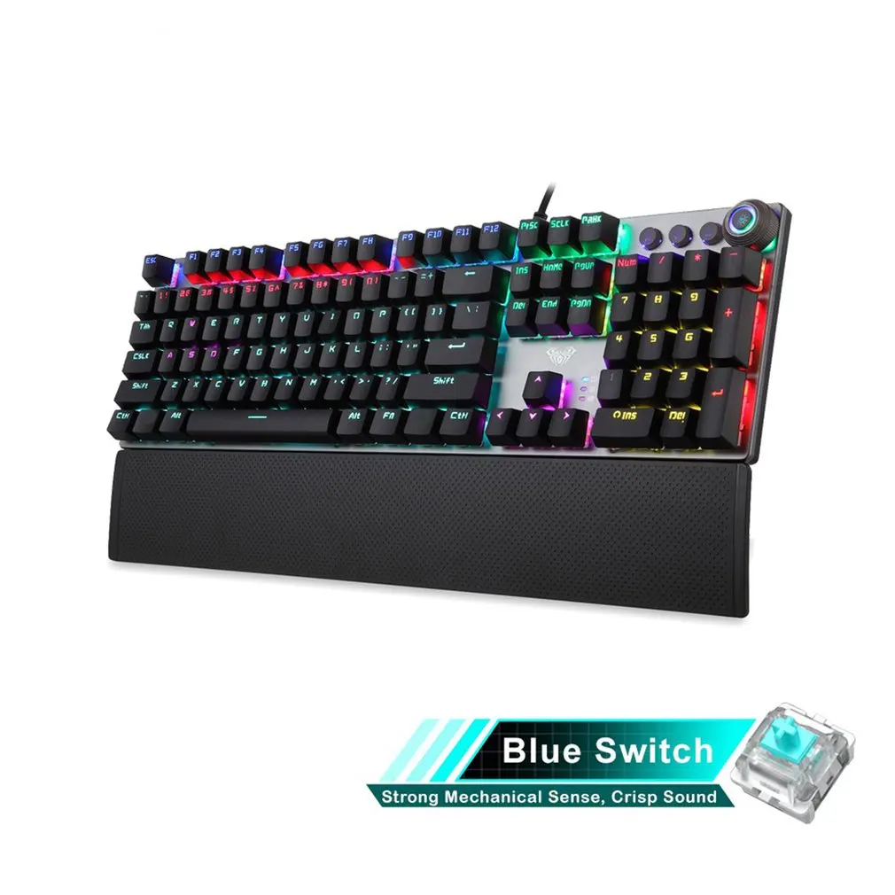 

Механическая игровая клавиатура F2088 с защитой от фиктивных нажатий, проводная клавиатура с 104 синими переключателями и смешанной подсветко...
