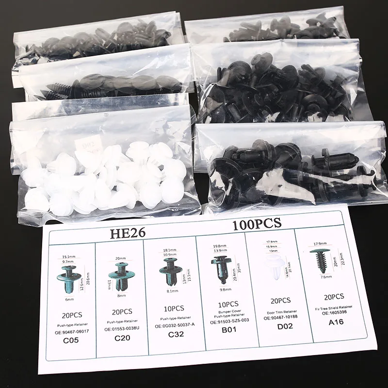 100 шт./лот крепежный зажим смешанные фиксаторы для кузова автомобиля заклепки
