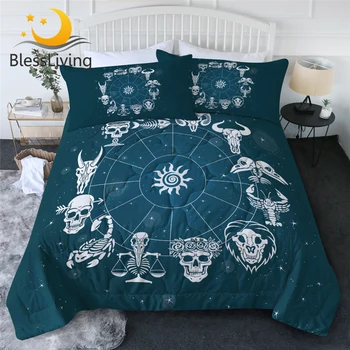 BlessLiving Skull Quilt Set Constellation Comforter Astrology Blanket Throw Zodiac Bedspread Scorpius Housse De Couette 3pcs 1