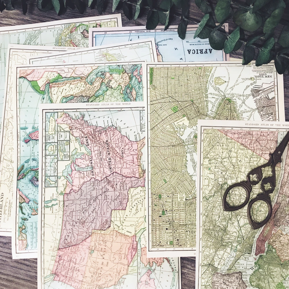 

12Pc Old Voyage Map Material Background Paper Junk Journal Diary Planner Scrapbooking Decorative DIY Craft Paper Photo