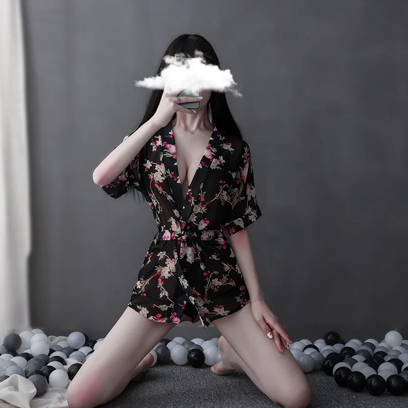 Халат-кимоно Женский прозрачный пикантная Ночная рубашка в японском стиле юката