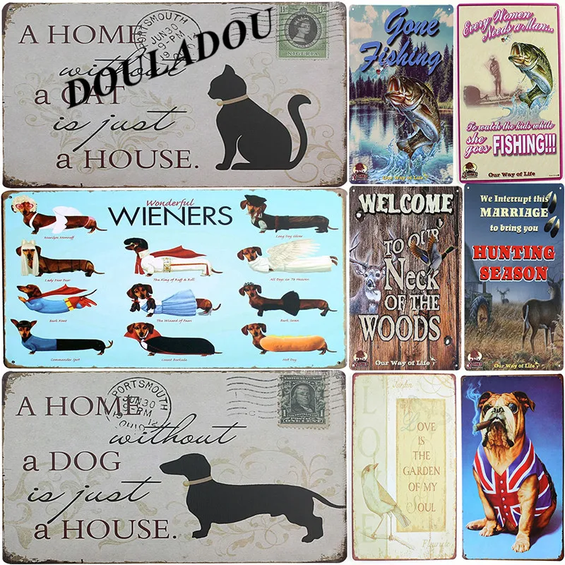 

[Douladou] Hunting Fishing Wolf Man Cave Metal Painting Vintage Metal Tin Signs Bar Pub Restroom Cute Children Decor 30*20CM