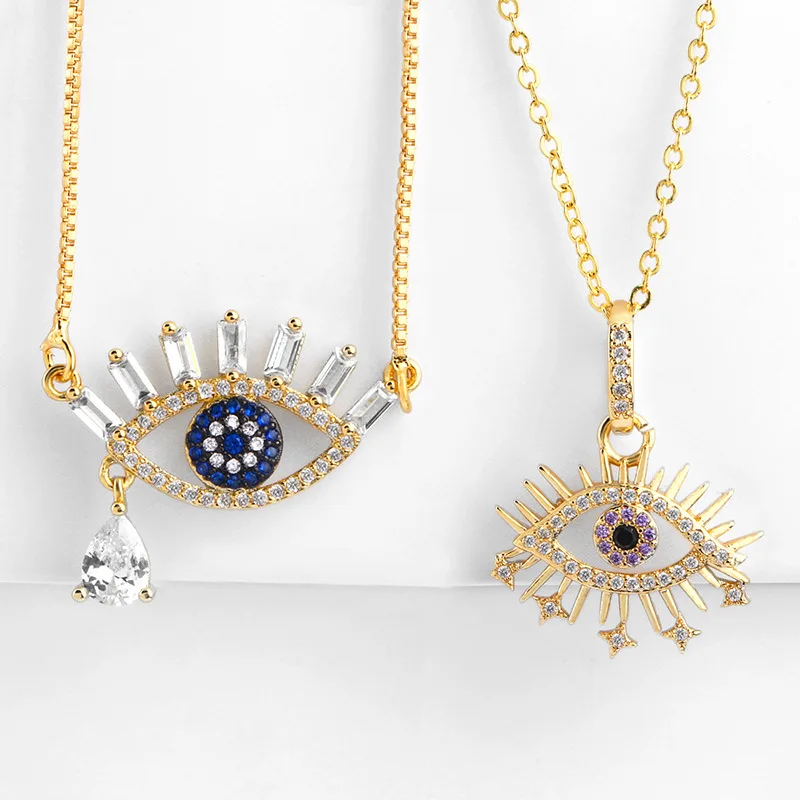 

WANGAIYAO new personality temperament Turkish blue eyes necklace creative fashion trendy shiny full diamond zircon necklace fema