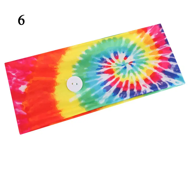 

Tie-dye Elastic Hair Bands Yoga Sport Hairbands with Button Turban Breathable Bandana Outdoor Wide Headband Hair Accessories