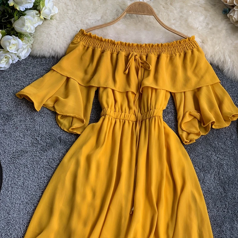 Женское длинное пляжное платье с оборками эластичное повседневное подиумное