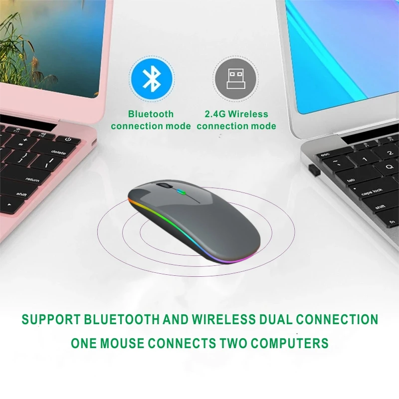 Эргономичная перезаряжаемая Беспроводная Bluetooth мышь 2 в 1 RGB USB мыши Тихая