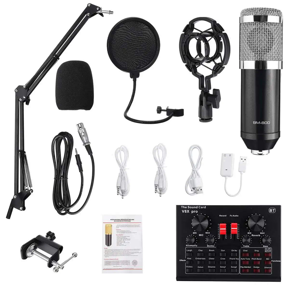 

Bm800 Karaoke Condenser Microphone for PC Studio Braodcasting Singing Recording Supercardioid bluetooth Mic Kit With V8X Sound