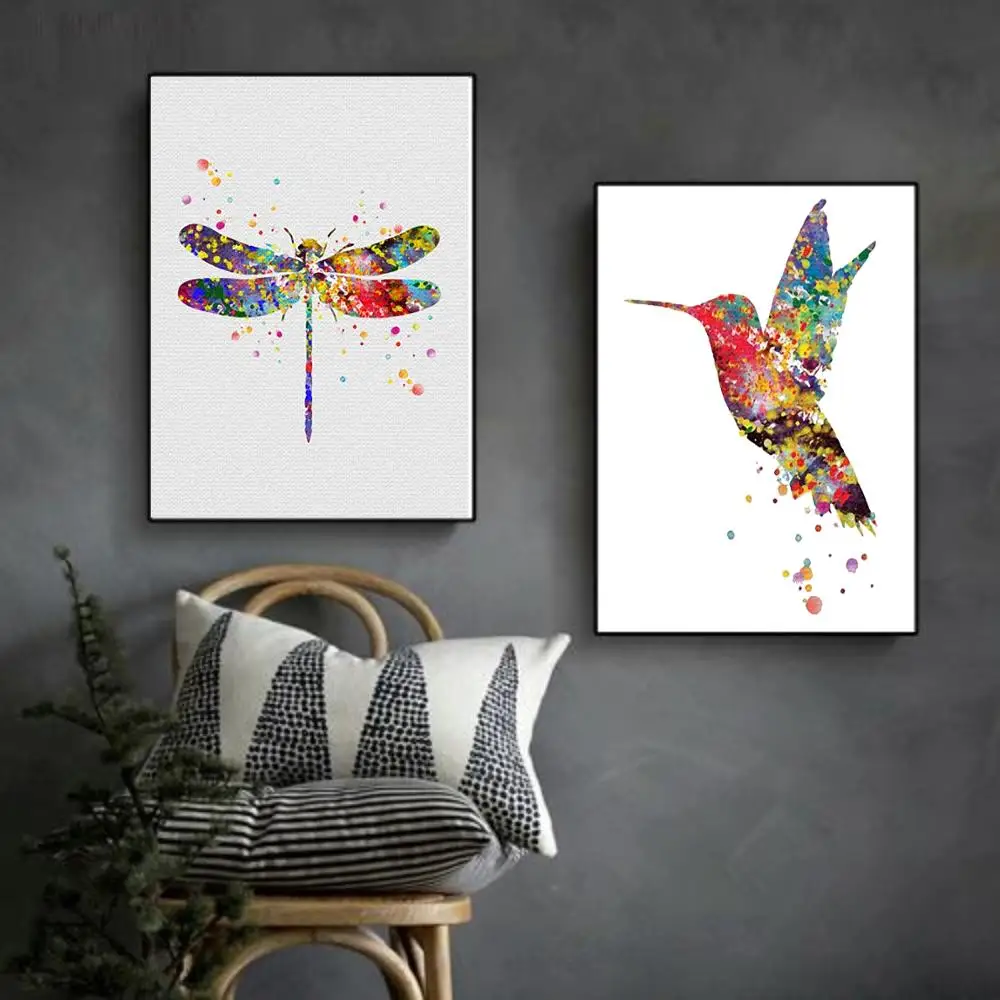 Постер в скандинавском стиле с милыми животными картина со стрекозой настенная