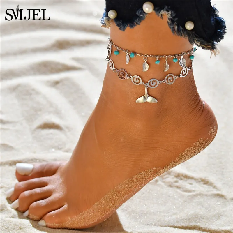 SMJEL Summer 2019 Bohemian Ocean Wave Bracelet Anklets for Women Fashion Tree of life Roubd Charm Ankle Foot Jewelry enkelbandj | Украшения