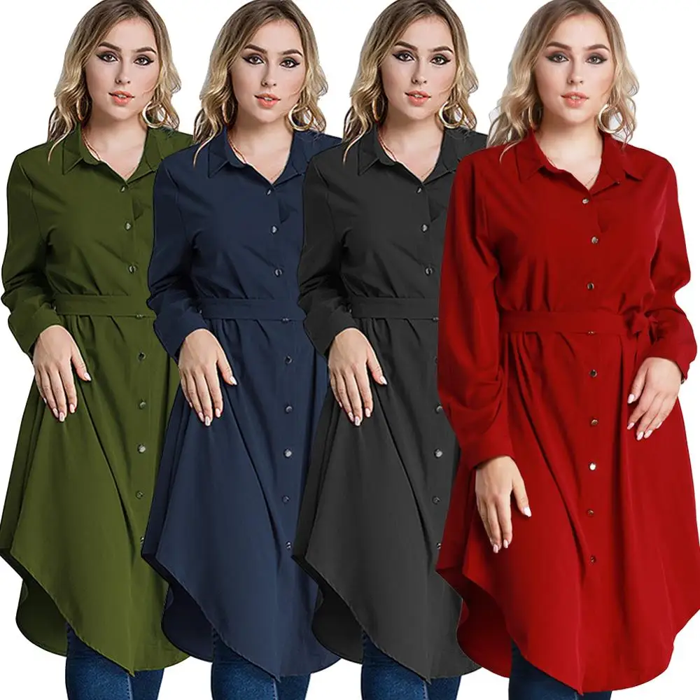 Romacci 4XL 5XL 6XL Plus Size Shirt Dress Women Long Sleeve Irregular Hem Belted Solid Casual Tunic Blouse Tops | Женская одежда