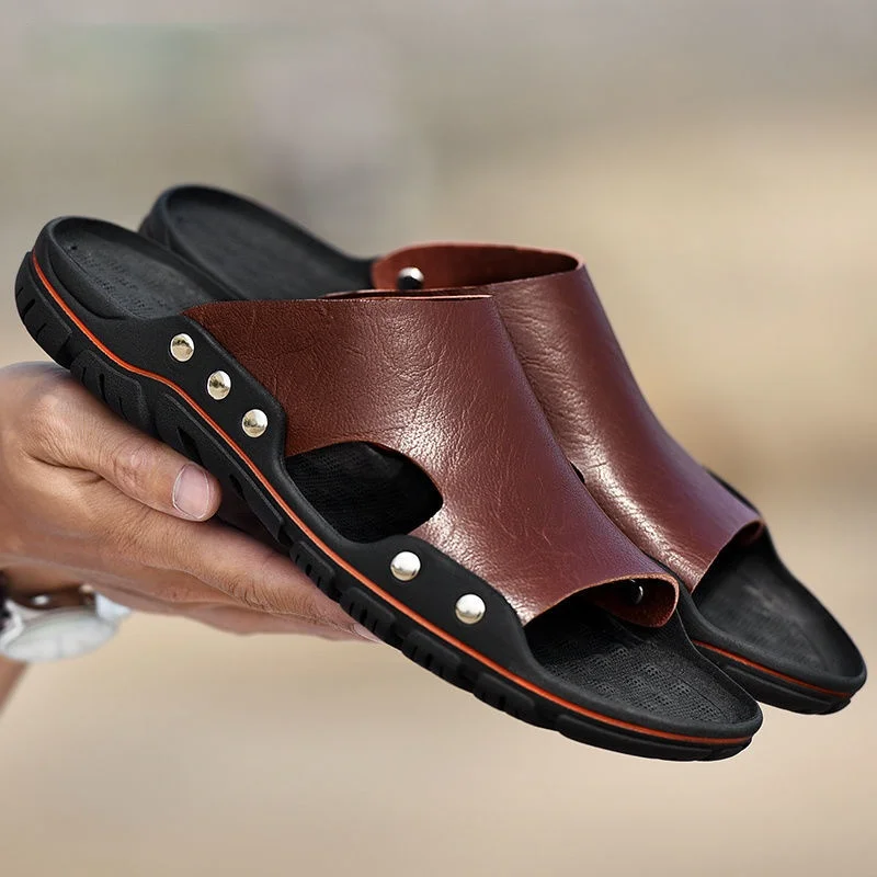 

2021 New Fashion Sandals Genuine Leather Slippers Men Non-slip Breathable Outdoor Casual Beach Sandals and Slippers Men Footwear