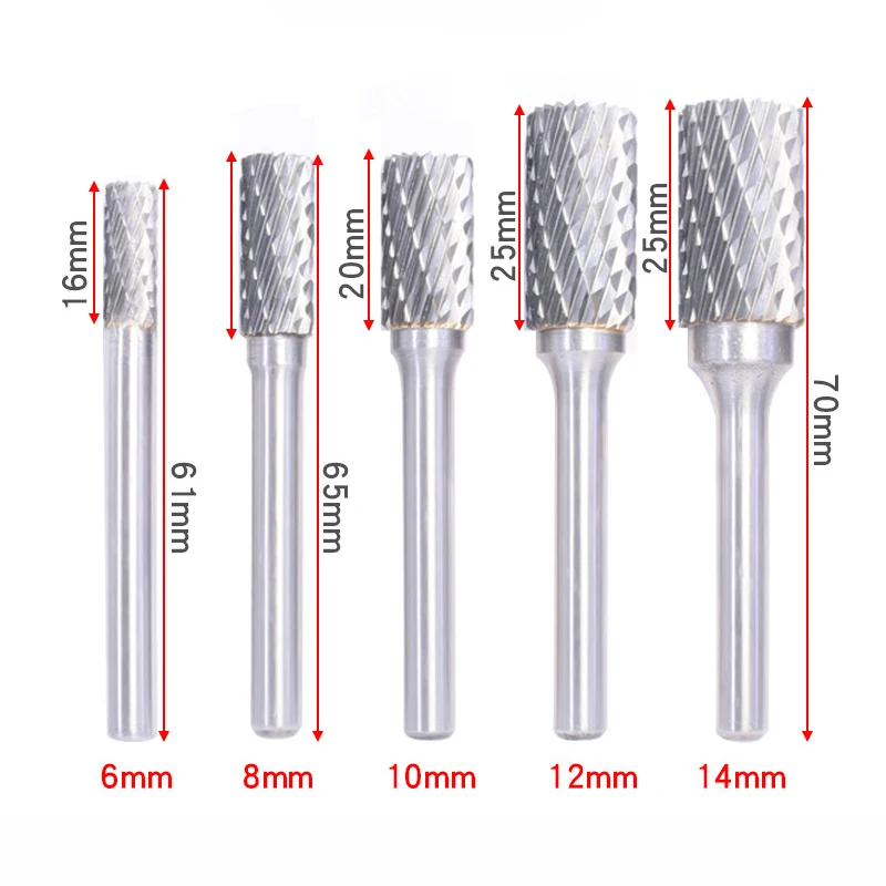 

5pcs Double Cut Tungsten Carbide Rotary File Drill Milling Carving Bit Point Burr Die Grinder Abrasive Alloy Grinding Head Tool