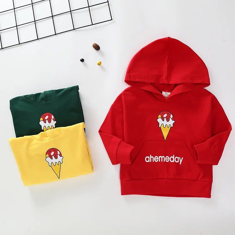 Детский свитер с капюшоном сезон весна-осень хлопковый теплый пуловер и принтом