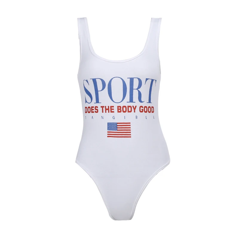 

InstaHot Letter Print White Bodysuit Sleeveless Skinny Casual Basic Beachwear Rompers 2021 Suummer Sexy Streetwear Romper Women
