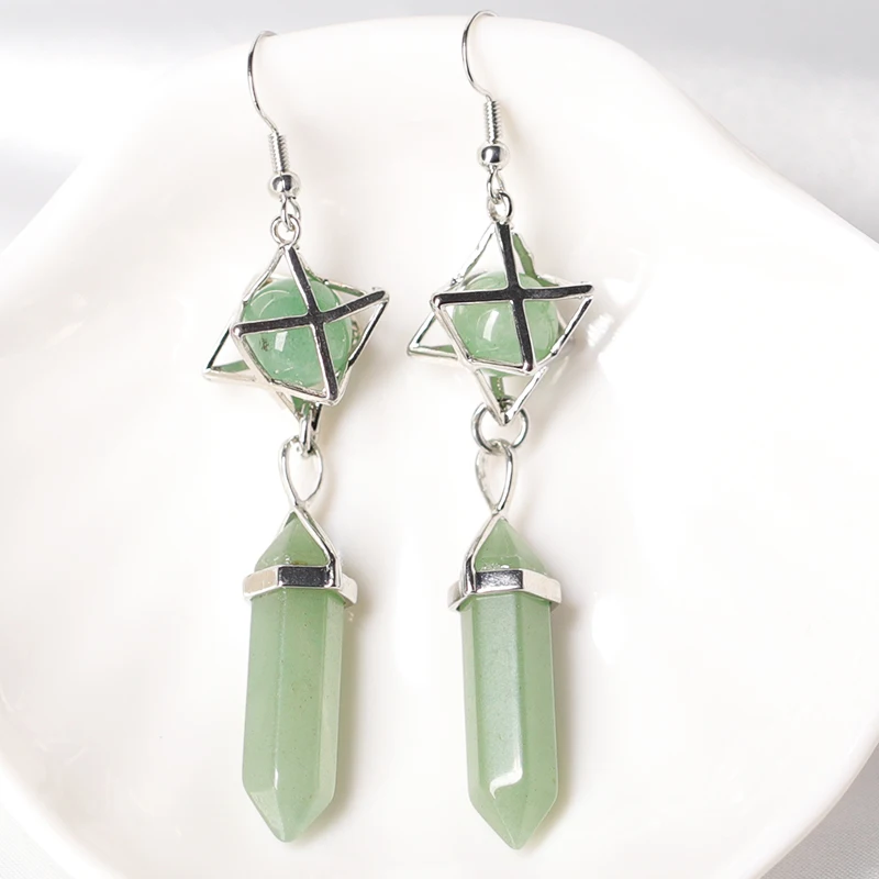 

Natural Crystal Hexagon Column Winding Earrings Creative Fashion Earrings Ladies Jewelry DIY Gifts for Girlfriends and Mothers