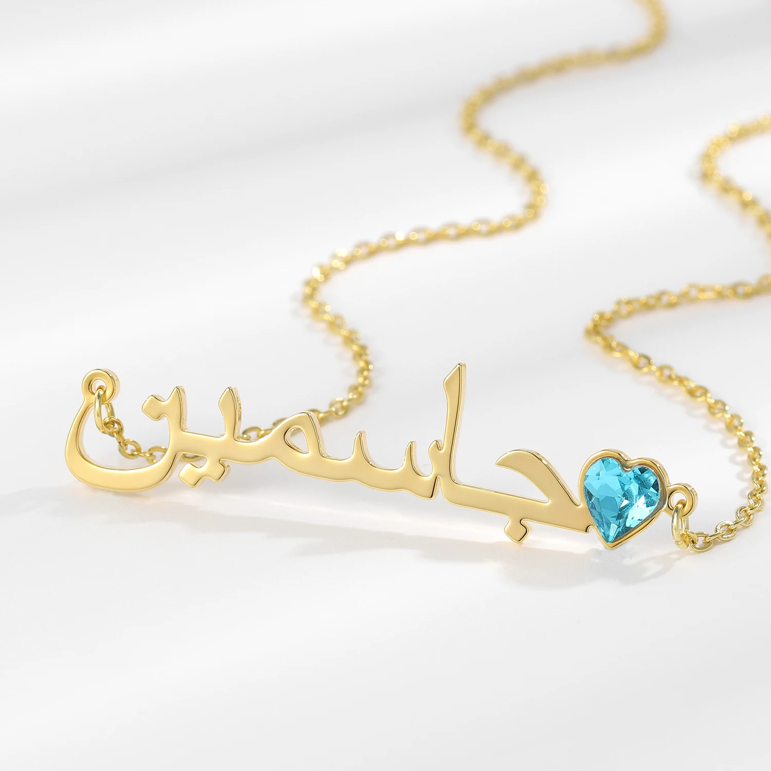 Personalized Arabic Necklace Font  Stainless Steel Nameplate Birthstone Pendant For Women Birthday Jewelry gifts