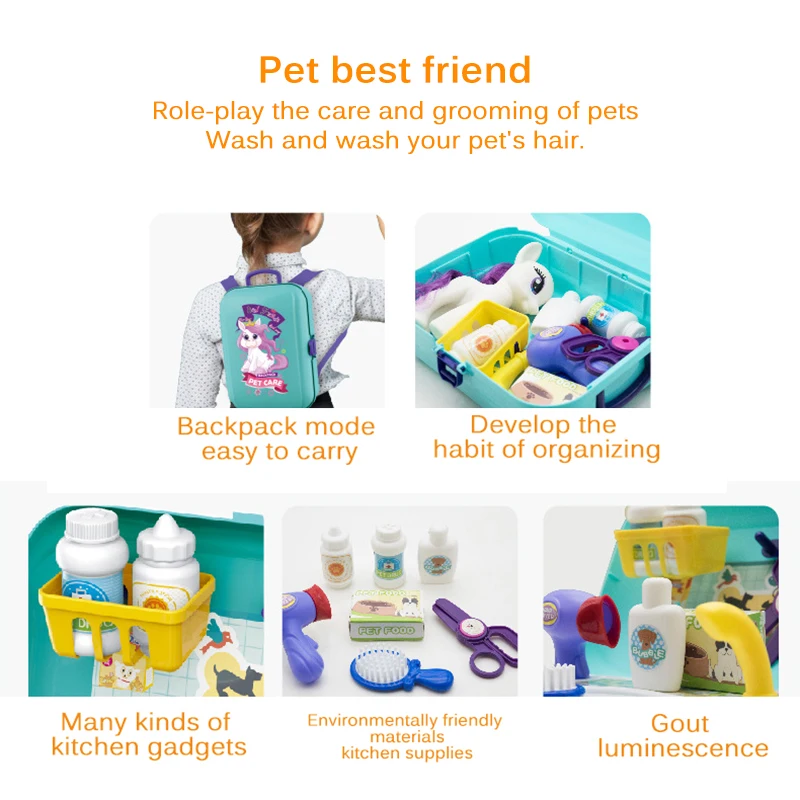 

Child Simulation Kitchen Cooking Utensils Pretend Play Suitcase Cosmetic Tool Set Toy Play House Backpack Box Dressing Table Kit
