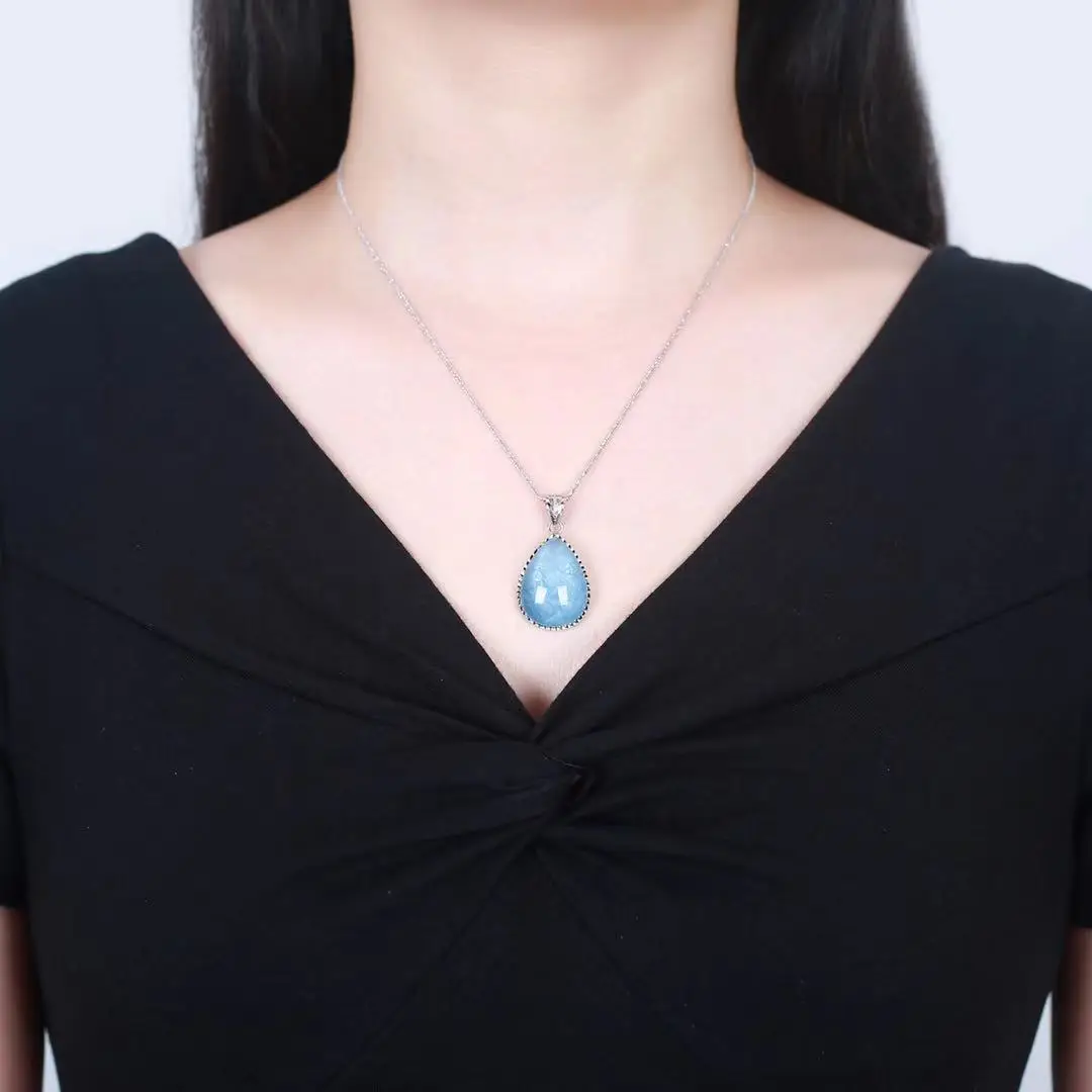 

Natural Aquamarine Drop Shaped Necklace Pendant Charm Crystal Gem Pendant For DIY Jewelry Making