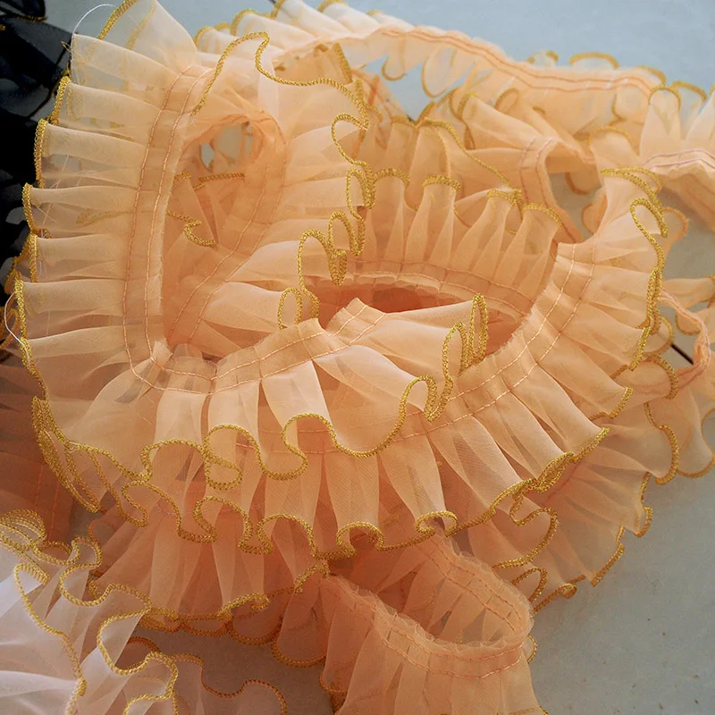 1 м 6 см плиссированная кружевная Лента отделка шитье гипюр розовый черный