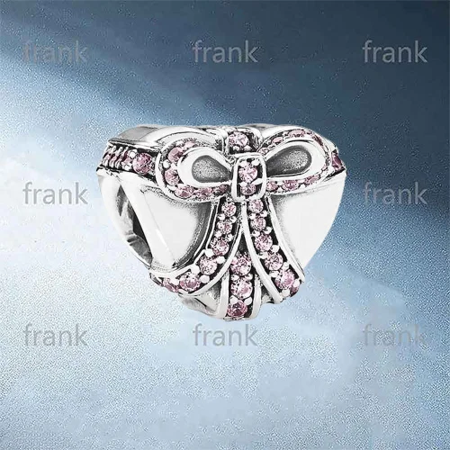 

791423PCZ Heart present silver charm with pink cubic zirconia