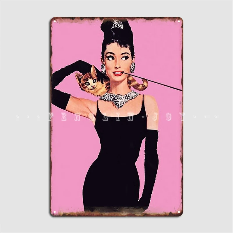 

Audrey Hepburn Holly Golightly Breakfast Of Tiffany's With Cat Metal Plaque Poster Wall Plaque Pub Garage Tin Sign Poster
