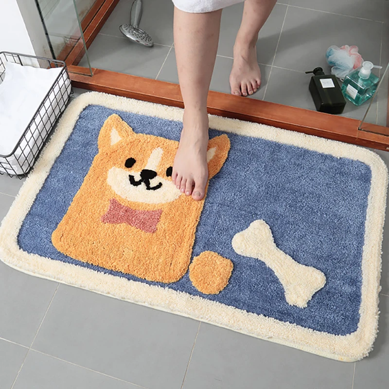 Мультяшный коврик Akita Dog Flocking напольный для дома ванной комнаты двери