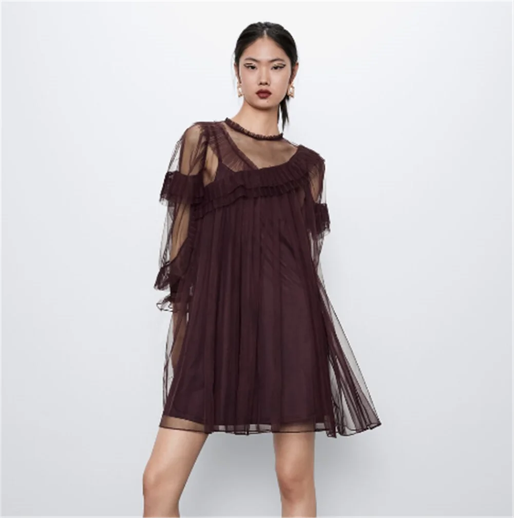 Женское Тюлевое платье ZA новое весеннее сексуальное комбинированное из тюля в