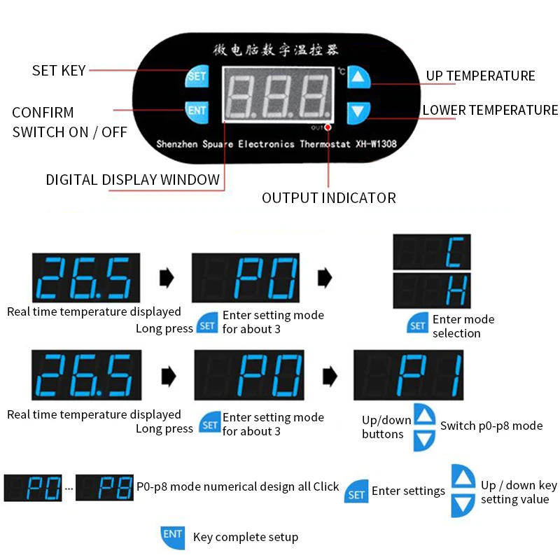 W1308 Digital Temperature Controller Thermostat DC 12V/110V-220V LED Display Heating Cooling White Black Waterproof Probe | Инструменты