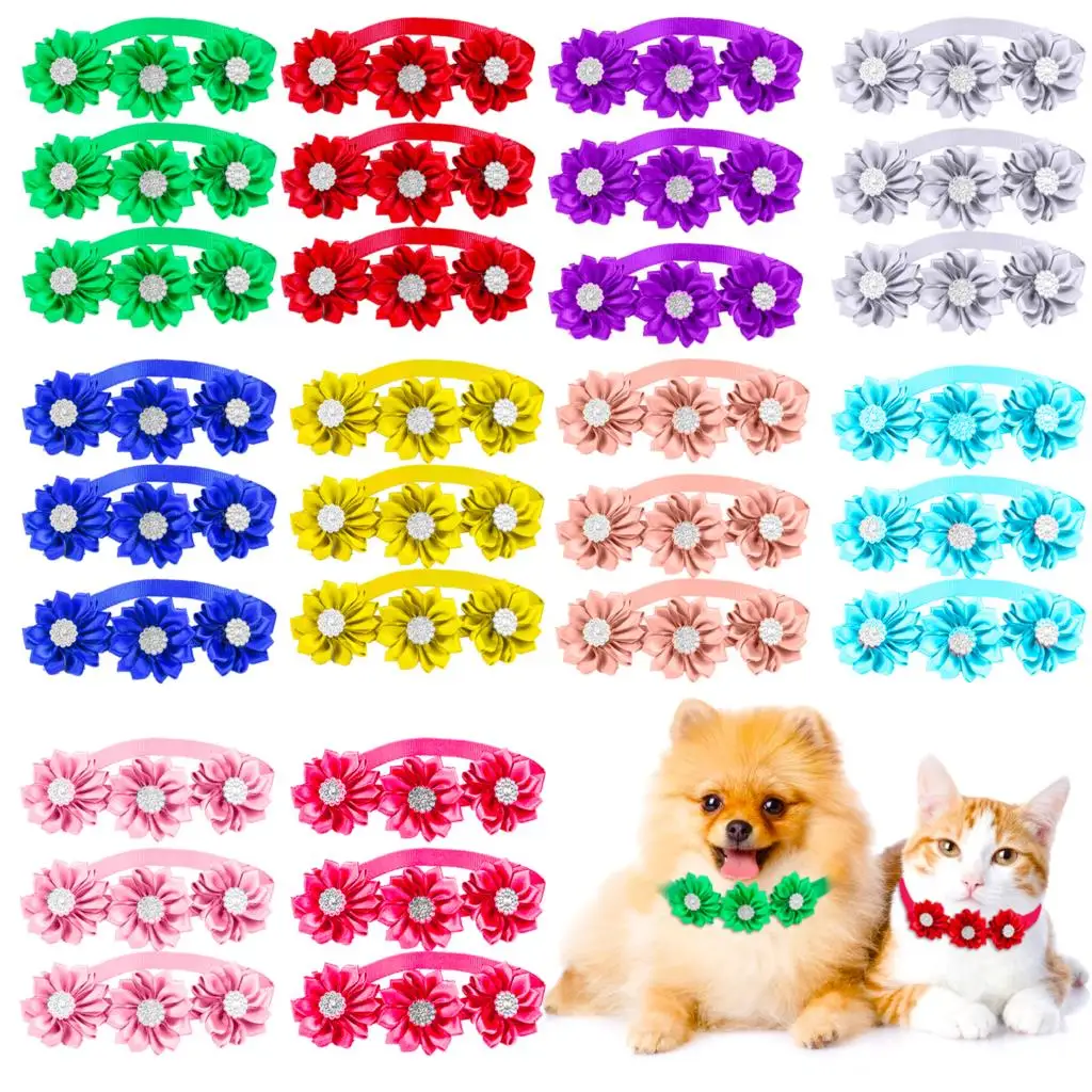 

30pcs Dog Bow Tie Dog Flower Collar Diamod Dog Accessories Small Dogs Cat Puppy Bowtie Collar Dogs Bowties Pet Supplies
