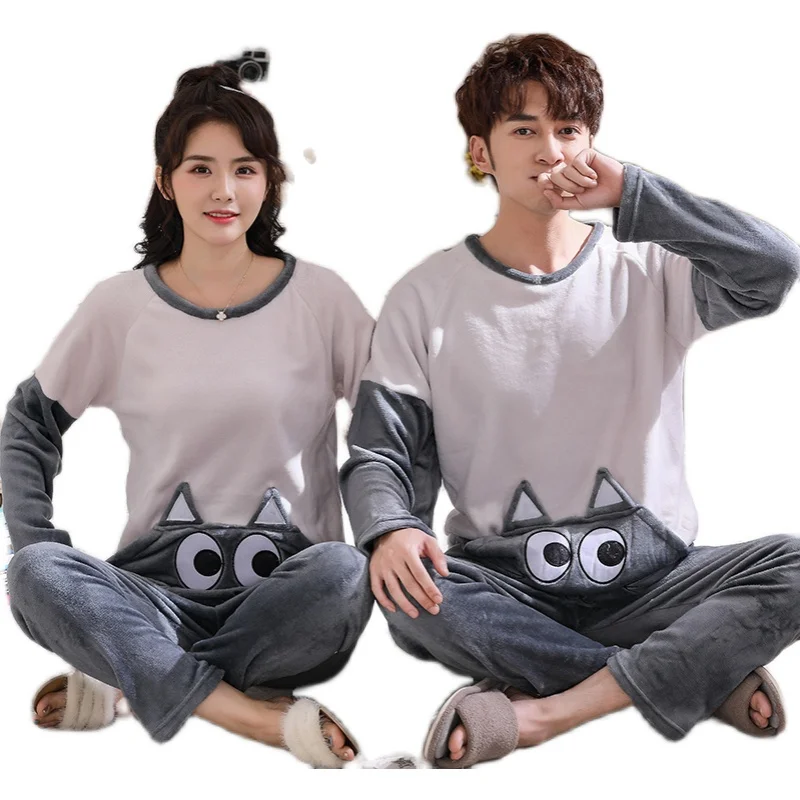 Зимняя фланелевая парная Пижама кораллового цвета для женщин и мужчин сезон