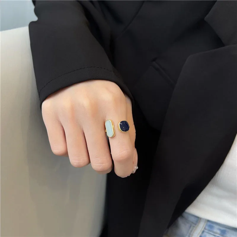 

Fashion Temperament Simple Opening Ring Women's Jewelry 2022 New Retro Square Blue Oil Dripping Ring Fashion Jewelry