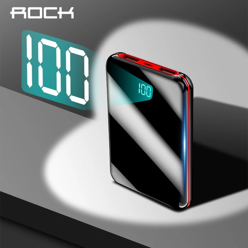 Портативный внешний аккумулятор ROCK с ЖК-дисплеем 10000 мАч тонкий для Xiaomi Mi 9 iPhone два