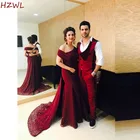 Женское платье с блестками, бордовое элегантное платье для матери невесты со шлейфом и открытыми плечами