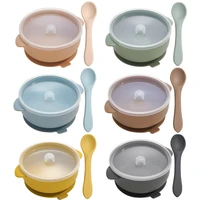 high quality silicone baby sucker bowl with lid bpa free waterproof toddler plate set portable silicone spoon for kids