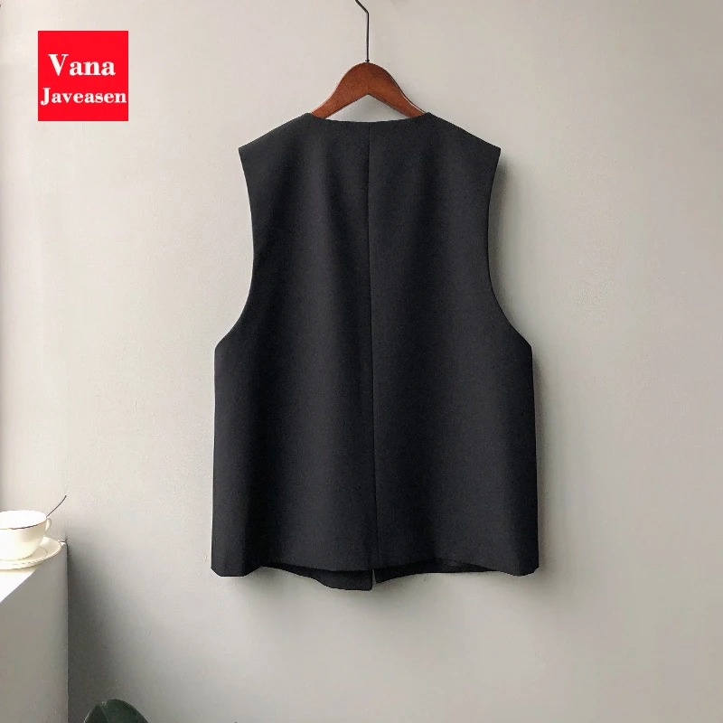 

Loose Vest Suit Women Jacket Outwear Sleeveless Single-breasted Blazer Pocket Design V-neck Vest Coats Office Ladies Jacket