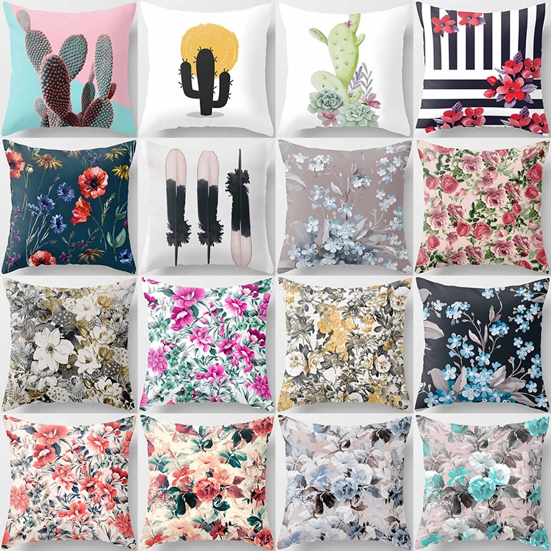 

Tropical plants cactus beautiful little floral flowers pattern pillow cases short plush high quality square thick pillow covers