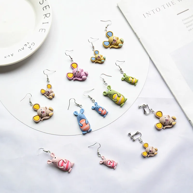 Необычные полимерные серьги с имитацией животных Мультяшные Асимметричные