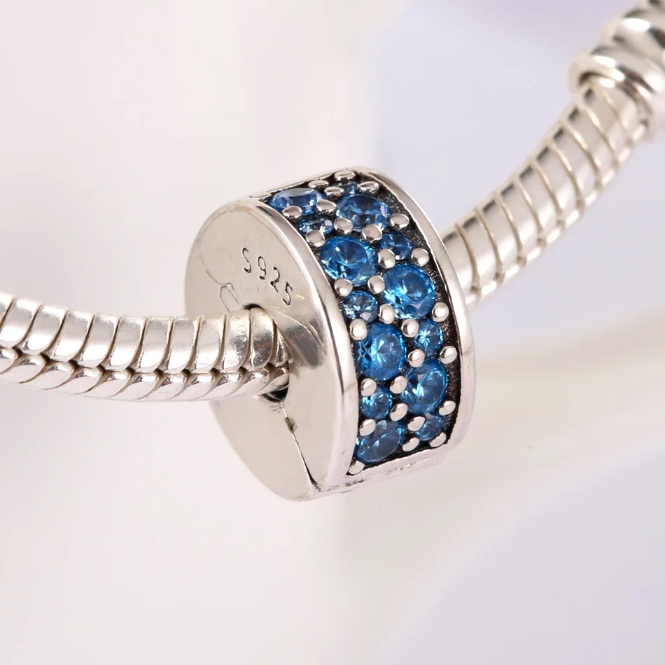 Аутентичные S925 бусина с зажимом fit Pandora браслет яркая элегантность синий шармы