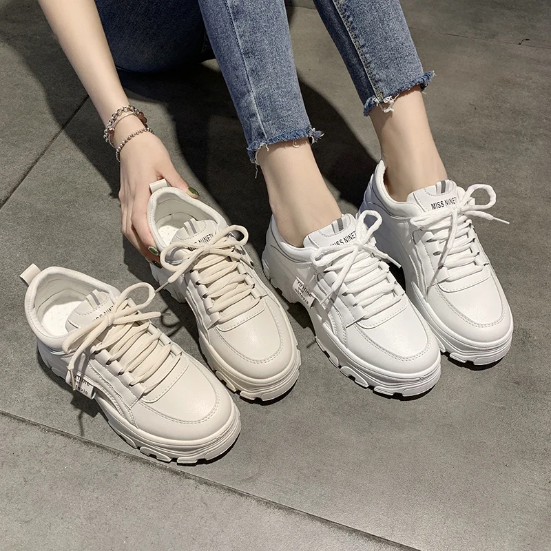 Casual Sneakers Women Platform Shoes 2021 New Autumn Fashion Outdoor Round Toe Lace Up Comfort Sport Female Shoes Big Size
