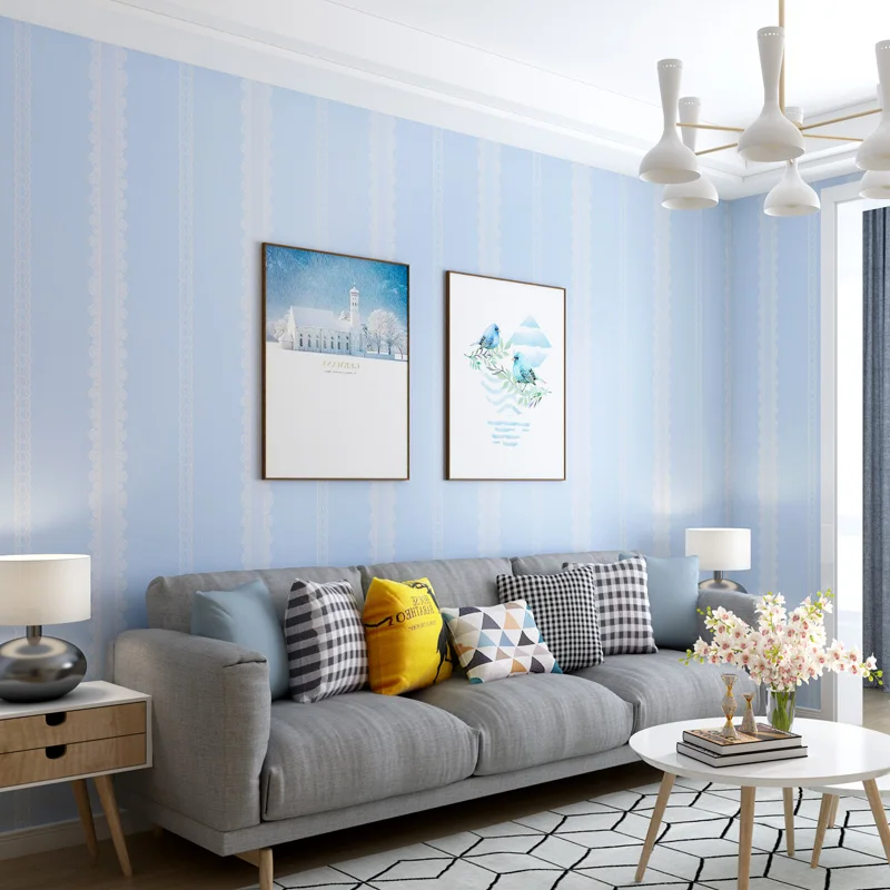 Креативные милые кружевные полосатые обои самоклеящиеся розовые синие зеленые