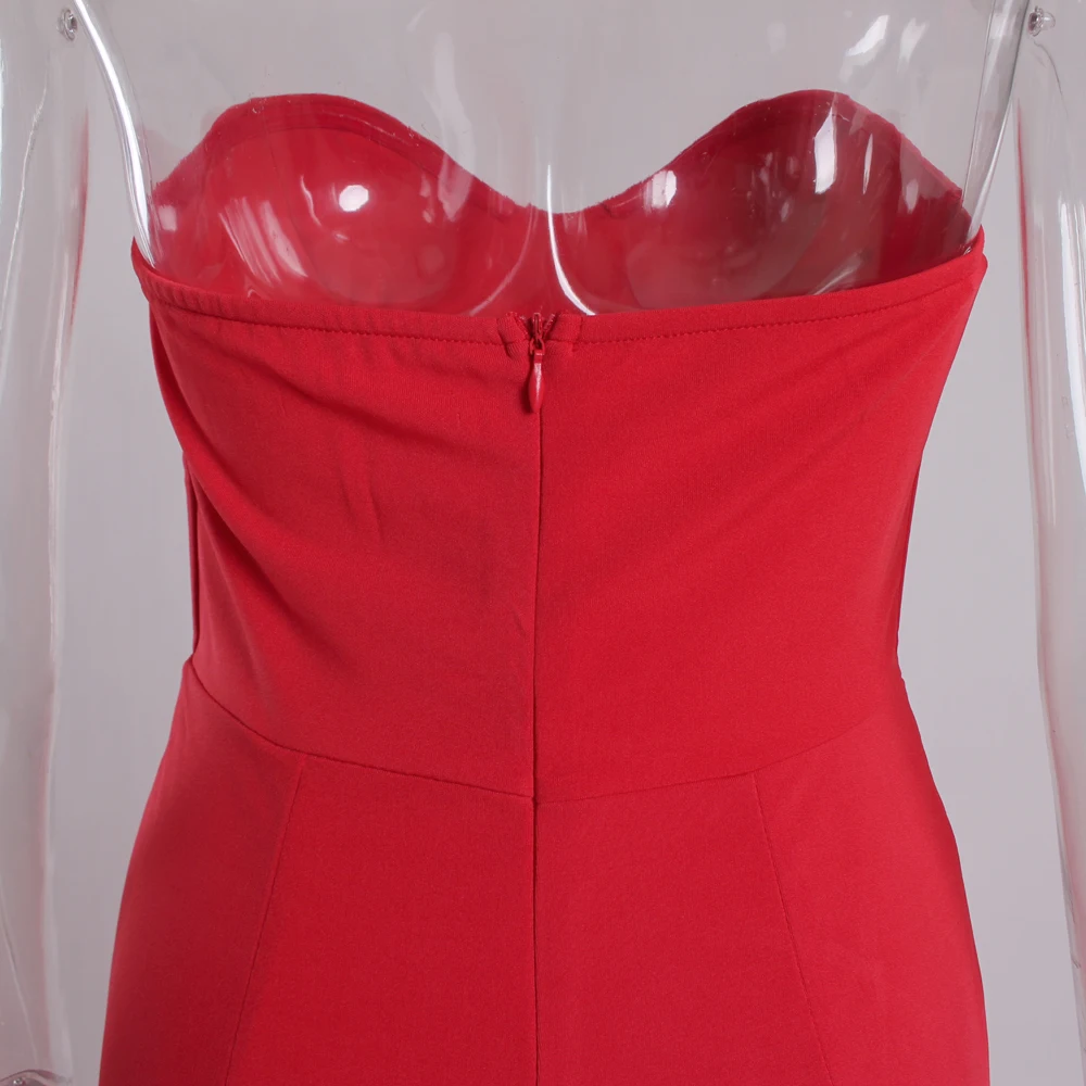 Сексуальное красное платье без бретелек с открытой спиной стрейчевое длинное