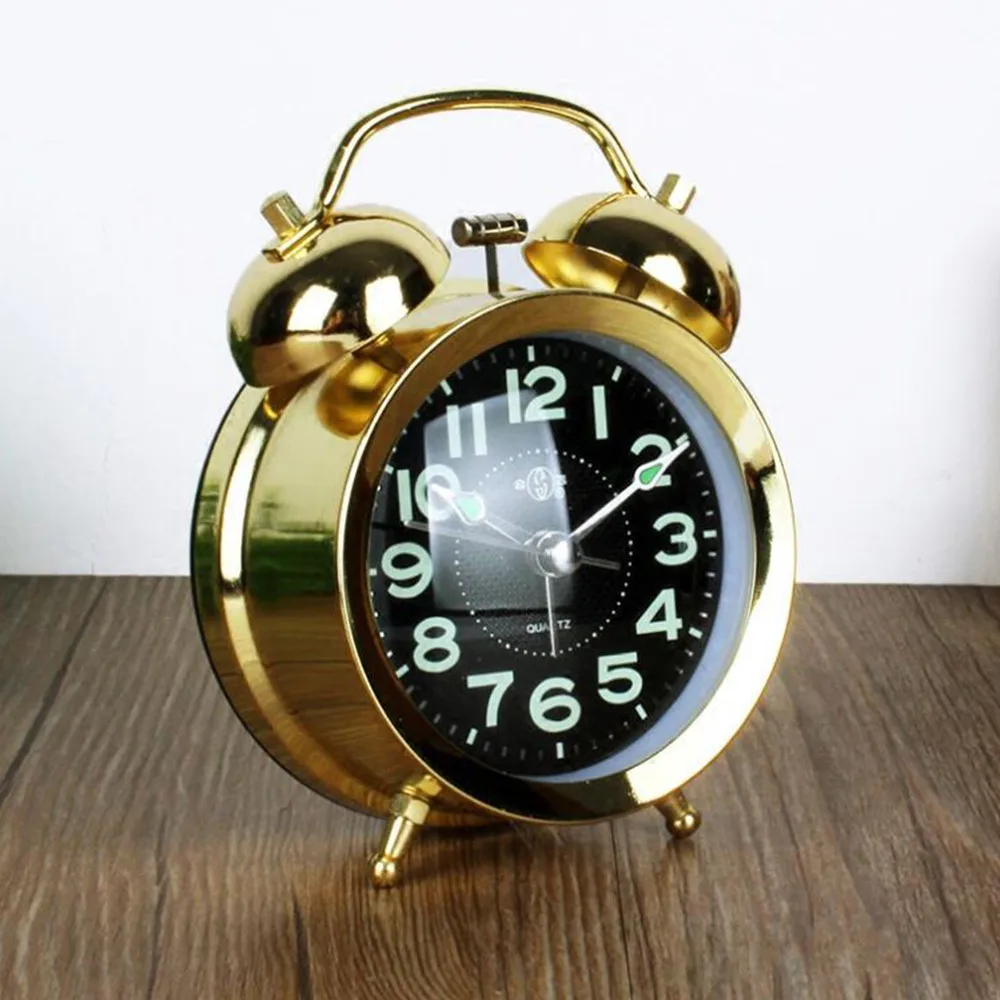 Металлический будильник с большим звуком прикроватные часы функцией ночного