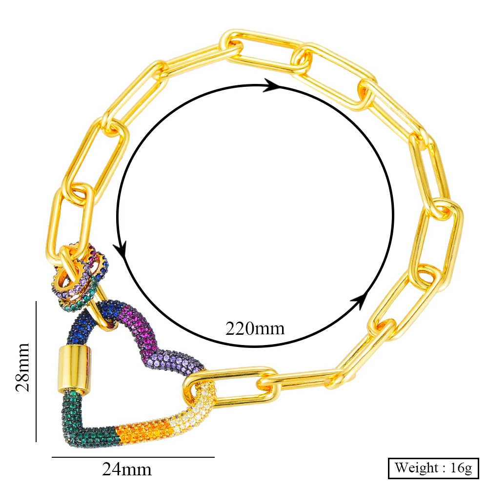 

missvikki Luxury Romantic Sweet Heart Link Bracelet Multicolor Stones Baguette Arabia Bangle Bridal Noble Jewelry High Quality