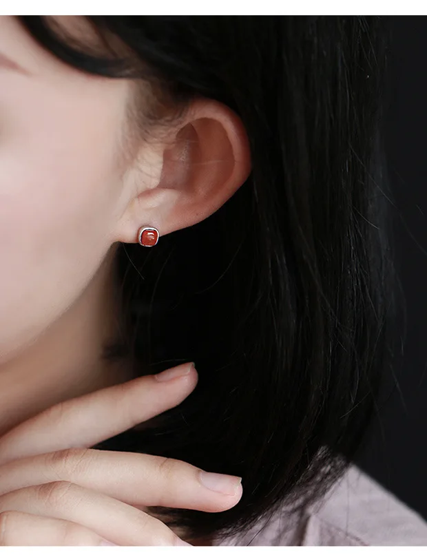 

S925 Sterling Silver Natural Ruby Gemstone Jewelry Earring Women Wedding Silver 925 Jewelry Bizuteria Stud Earrings Girls Gift