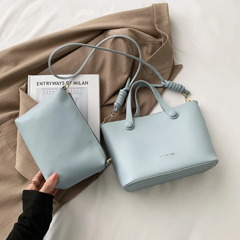 

Designer Luxury Handbag 2 Piece Set Bags For Women Versatile Soft PU Leather Shoulder Bag Vintage 2021 Summer New Solid Tote Bag