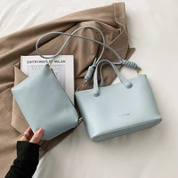 designer luxury handbag 2 piece set bags for women versatile soft pu leather shoulder bag vintage 2021 summer new solid tote bag