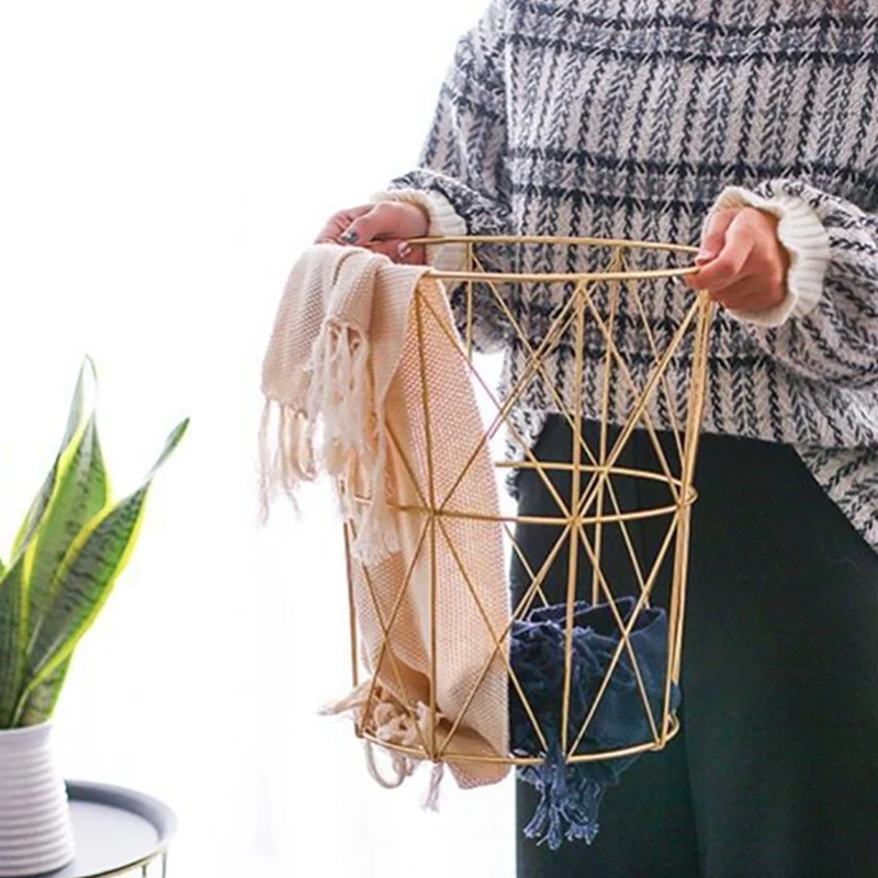 Современные Золотой Круглый для хранения из металлической проволоки Корзина