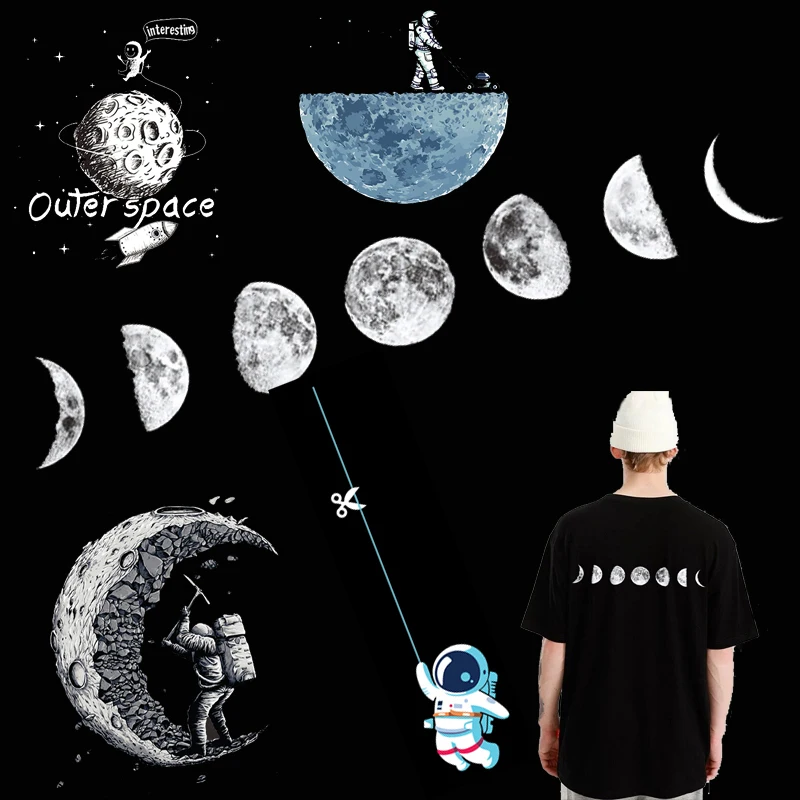 Прохладный Луна патч Термо Переводные железные для одежды передачи тепла полосы