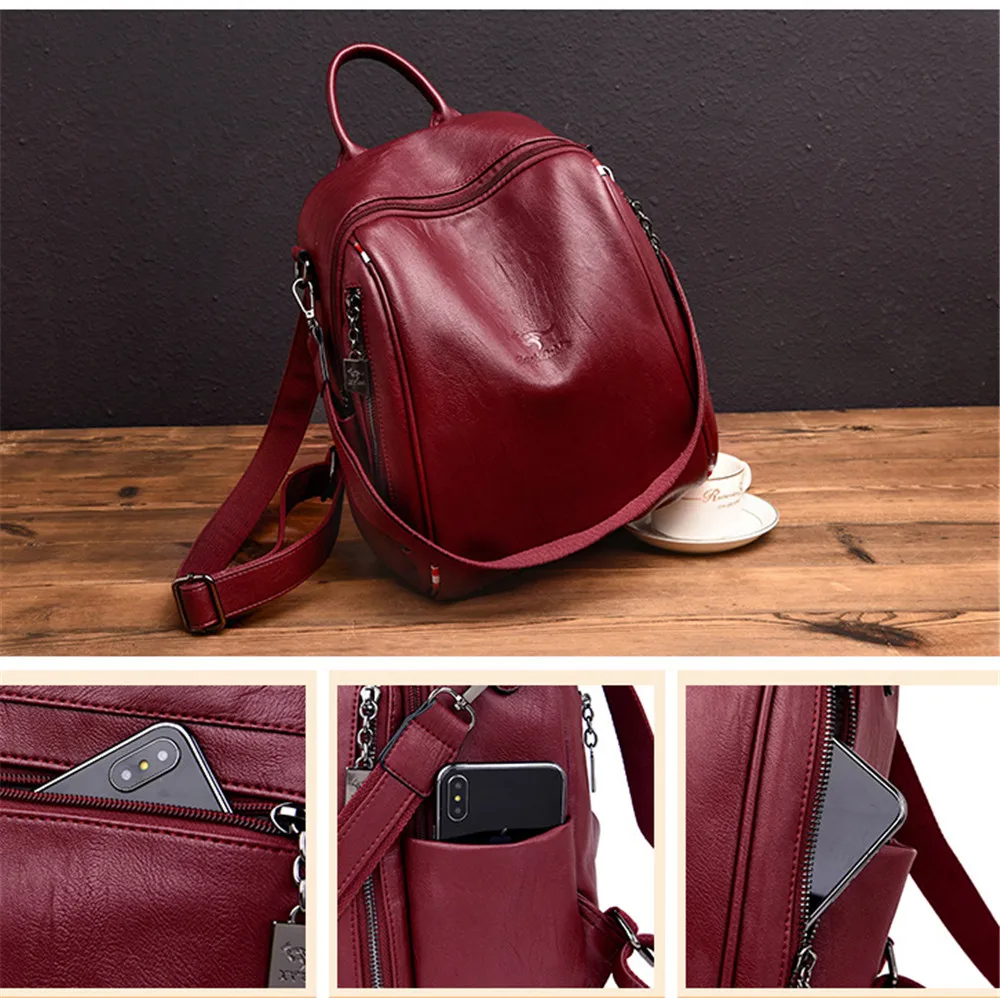 Классический молодежный кожаный рюкзак для женщин школьный ранец