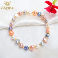 ashiqi real natural freshwater baroque pearl bracelets bangles for women crystal beads jewelry gift